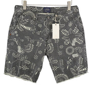 SCOTCH & SODA Men Shorts W34 Grey Garment Dye Patterned Distress Denim