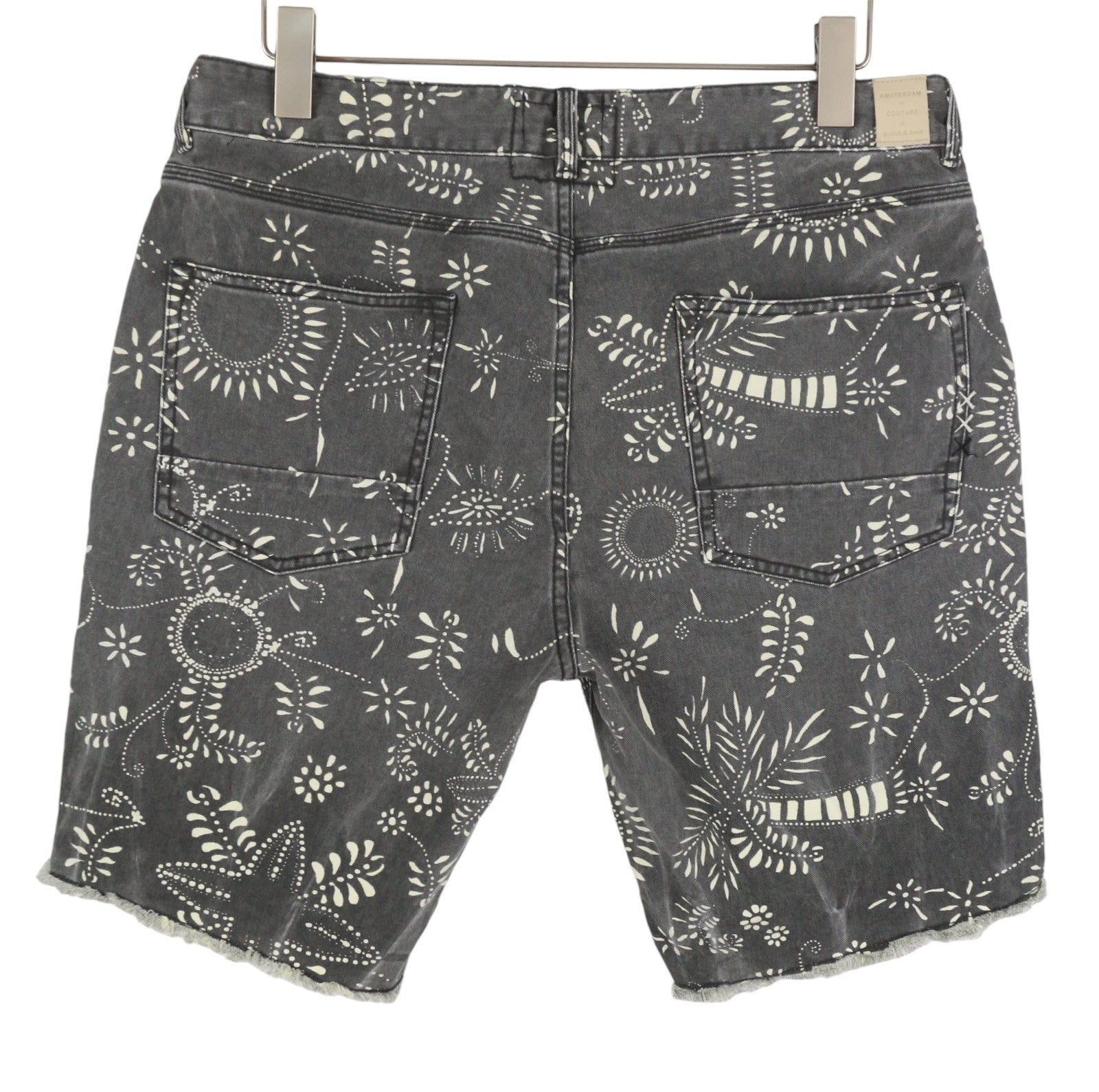 SCOTCH & SODA Men Shorts W34 Grey Garment Dye Patterned Distress Denim