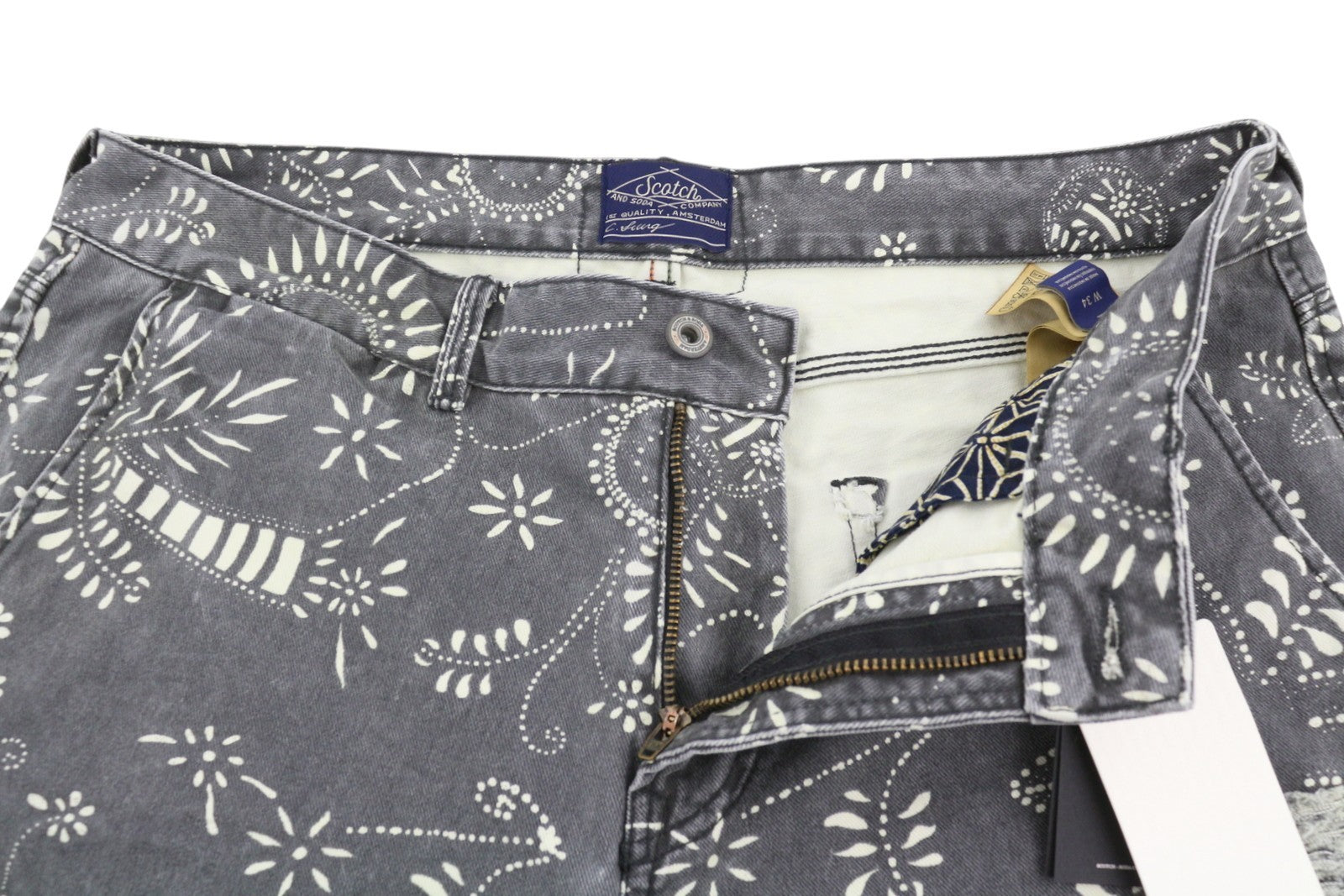SCOTCH & SODA Men Shorts W34 Grey Garment Dye Patterned Distress Denim
