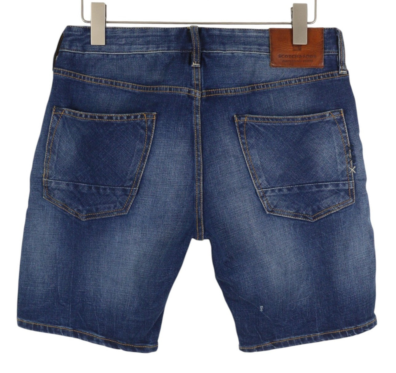 SCOTCH & SODA Ralston Men Shorts W32 Blue Whiskers Faded Button Fly Denim