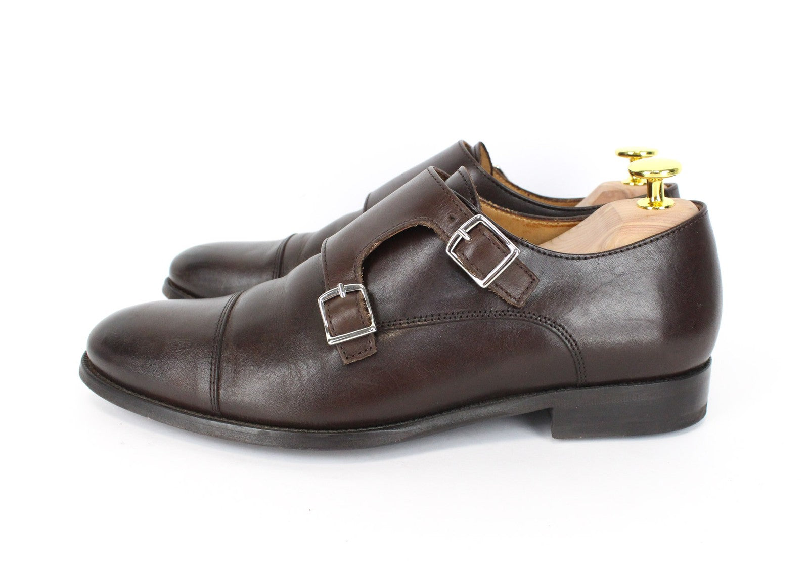 SUITSUPPLY Men Casual Shoes EU40.5 Brown Genuine Leather Double Buckle Classic