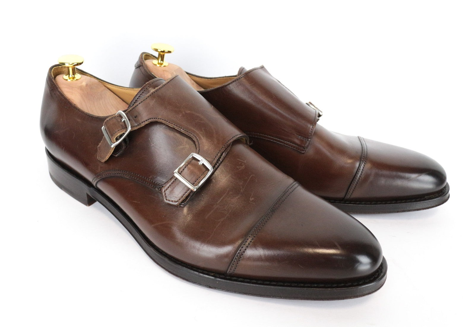 SUITSUPPLY Men Casual Shoes EU44 Brown Double Buckled Genuine Leather Low-Top