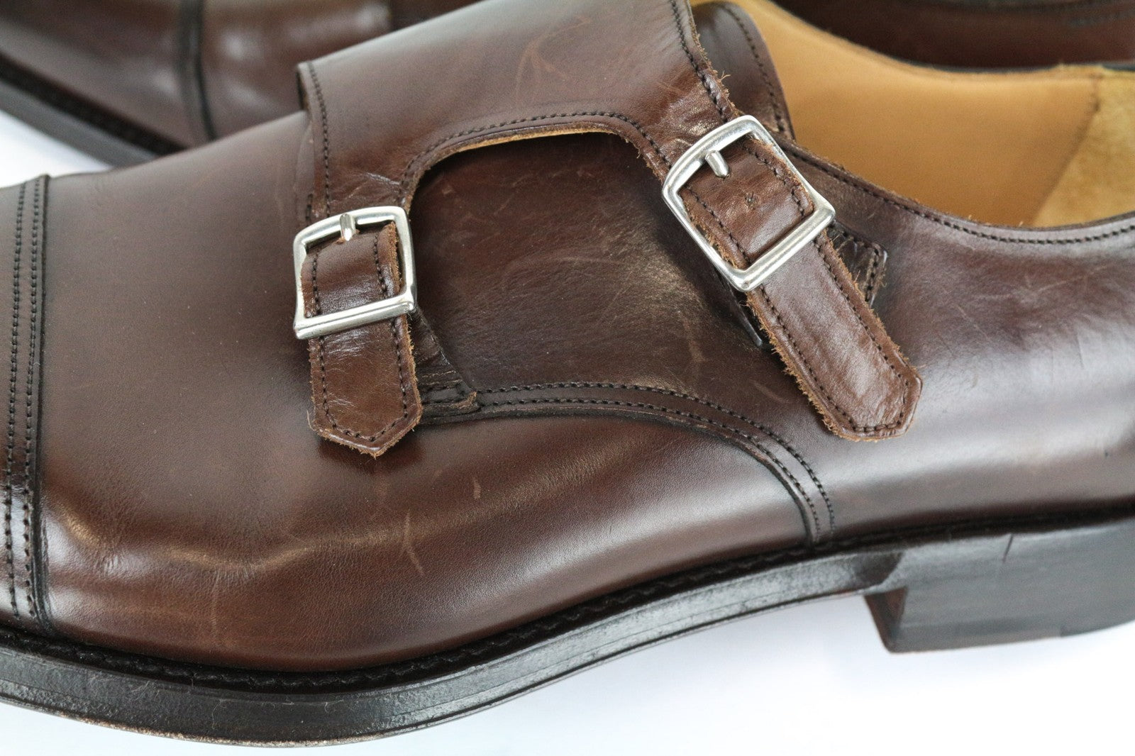 SUITSUPPLY Men Casual Shoes EU44 Brown Double Buckled Genuine Leather Low-Top
