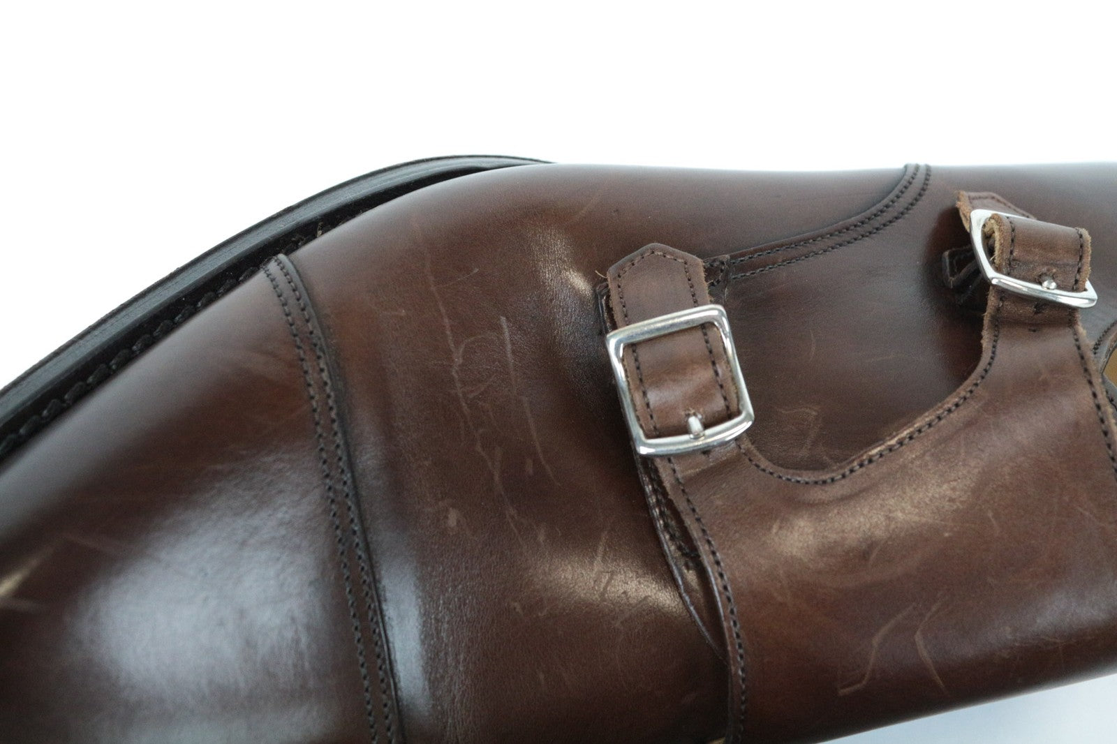 SUITSUPPLY Men Casual Shoes EU44 Brown Double Buckled Genuine Leather Low-Top