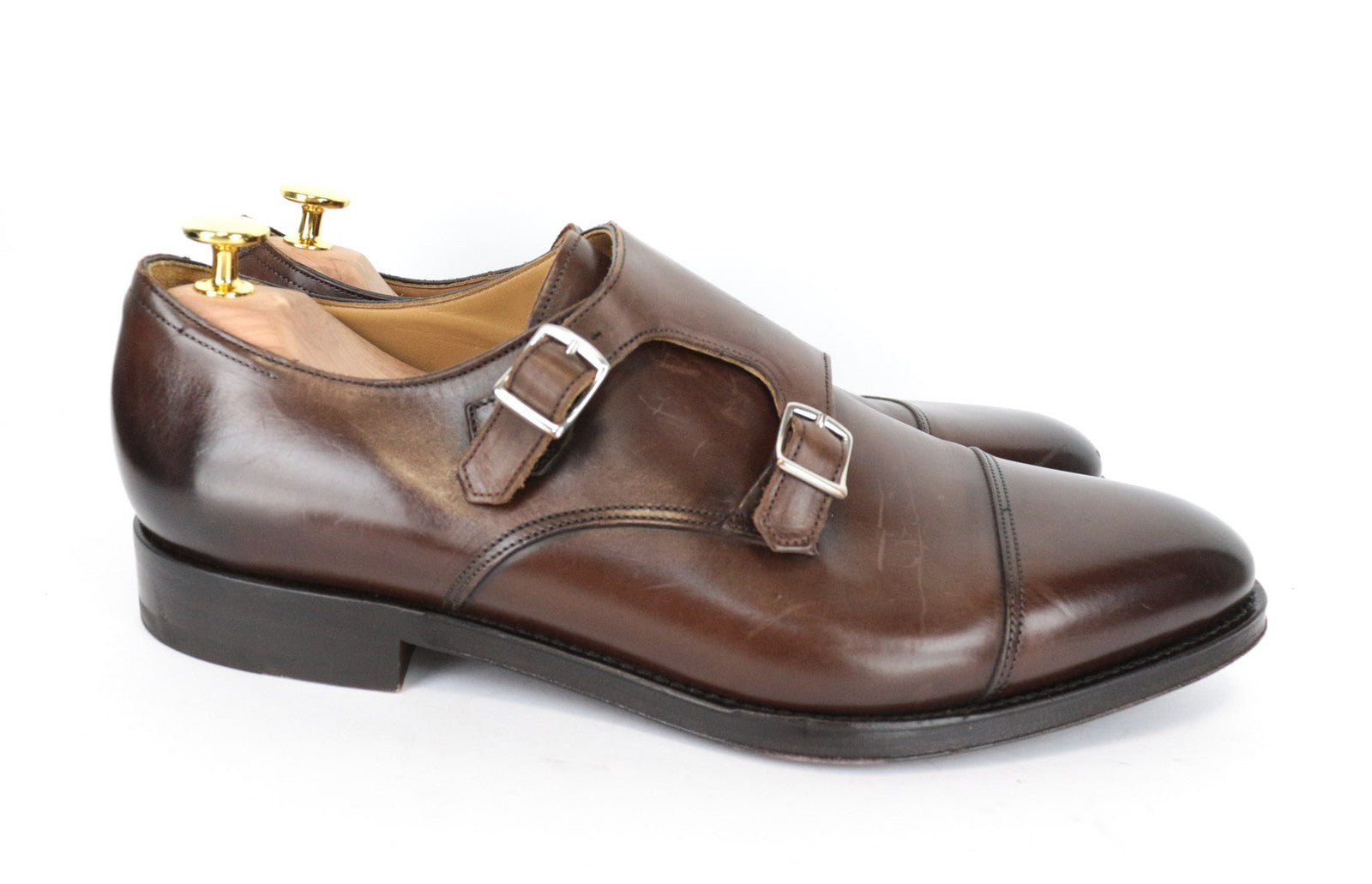 SUITSUPPLY Men Casual Shoes EU44 Brown Double Buckled Genuine Leather Low-Top