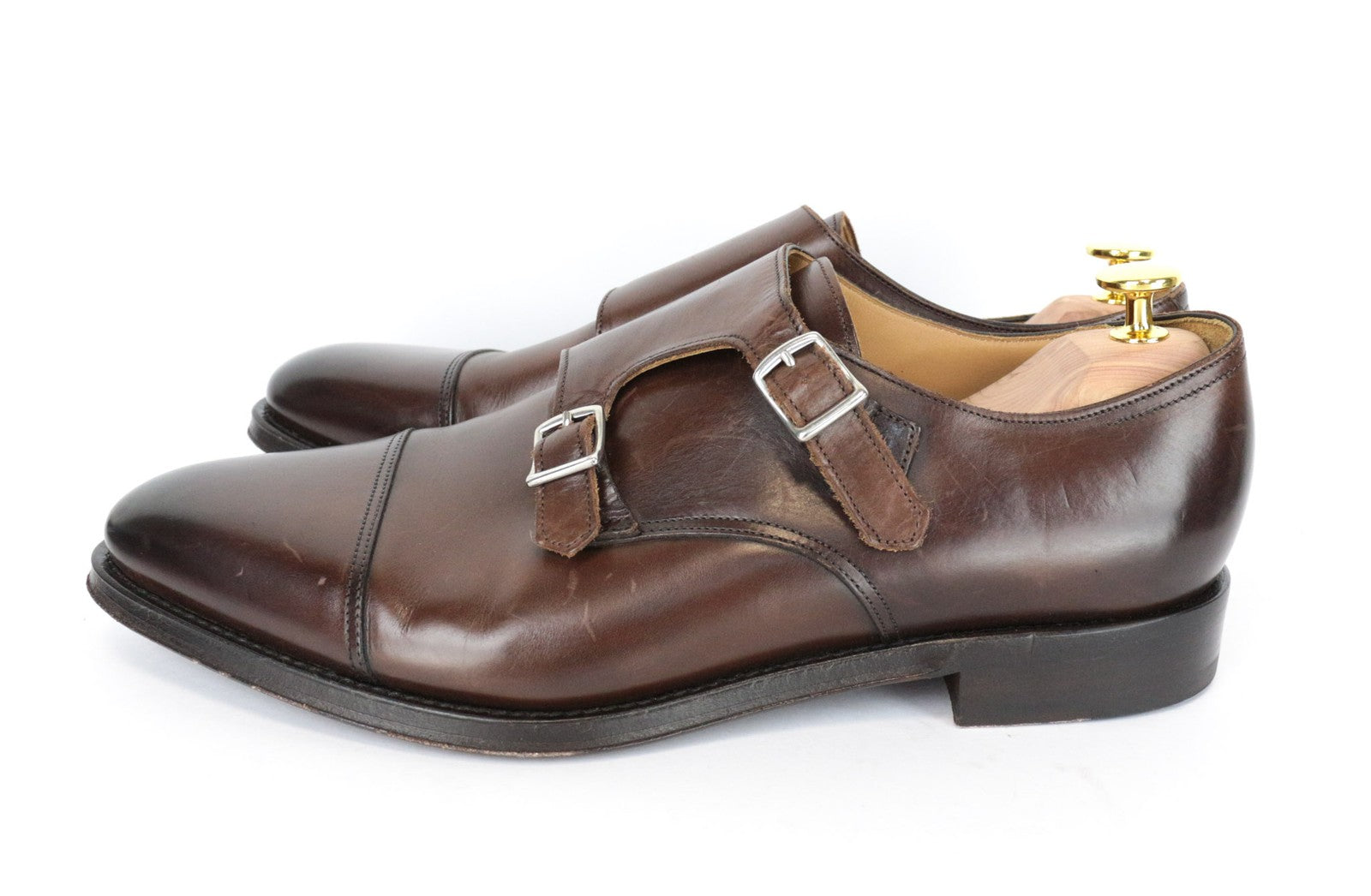 SUITSUPPLY Men Casual Shoes EU44 Brown Double Buckled Genuine Leather Low-Top