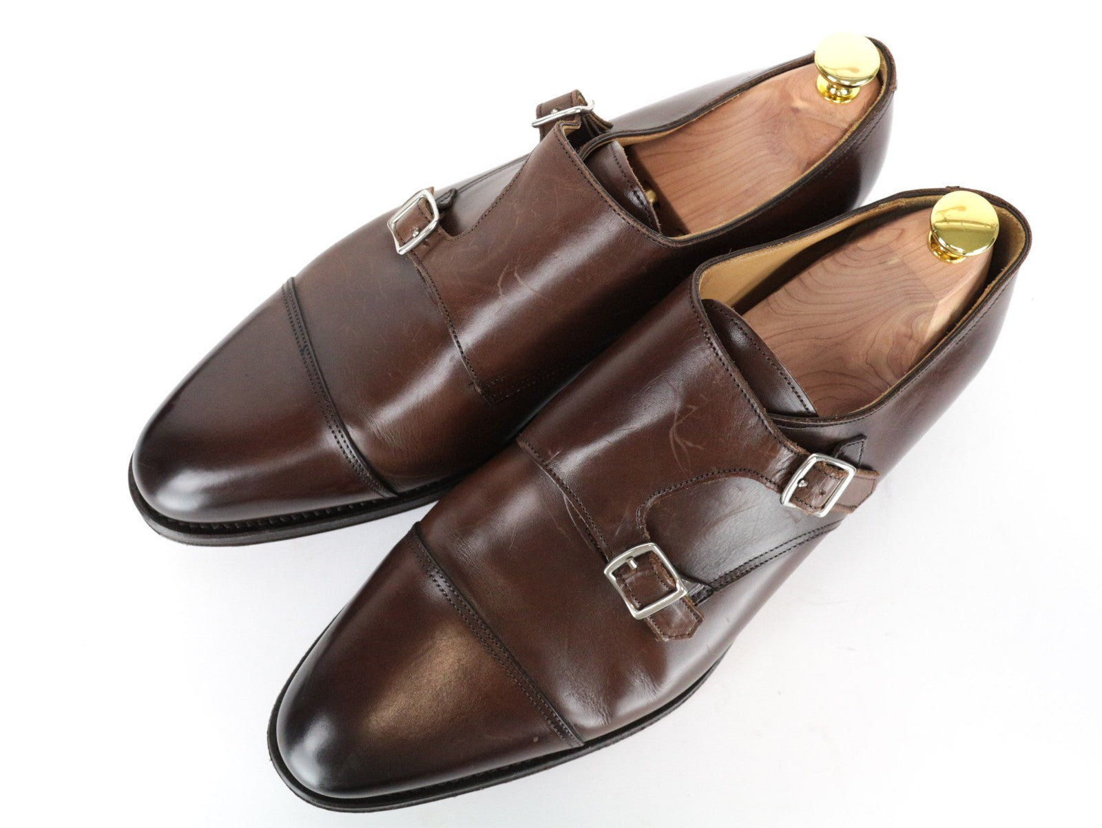 SUITSUPPLY Men Casual Shoes EU44 Brown Double Buckled Genuine Leather Low-Top