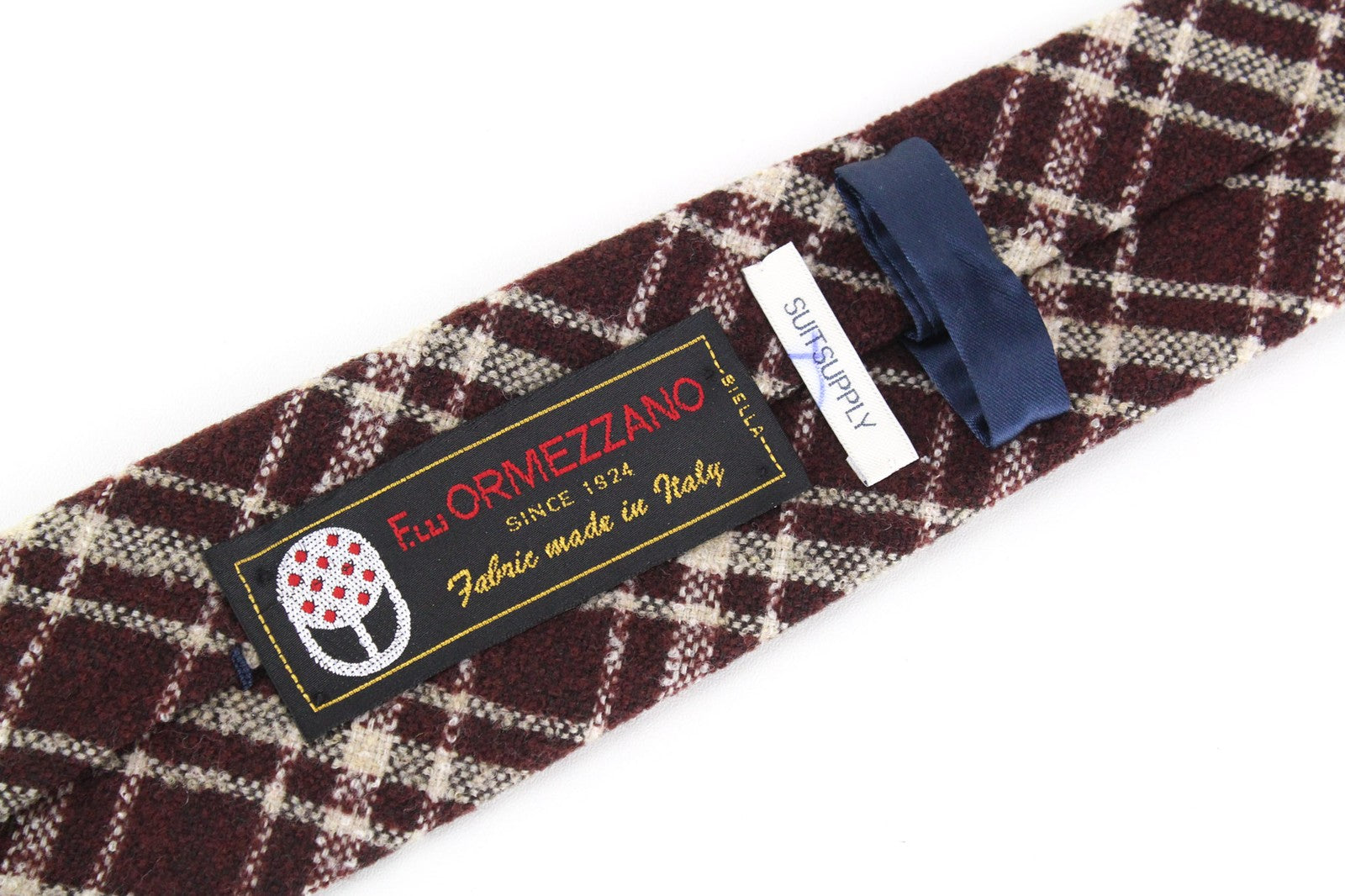 SUITSUPPLY Men Tie 150 x 8 cm Wine Red Checked Pointed-End Formal Melange Knit