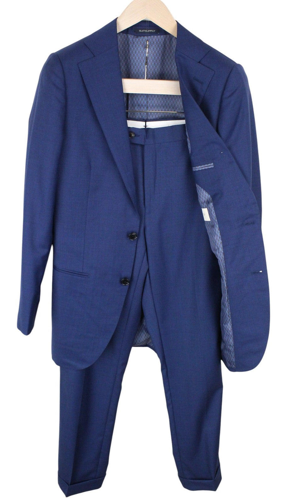 SUITSUPPLY La Spalla Men Suit UK36L Mid-Blue Slim Sharkskin 2-Piece Wool S110s