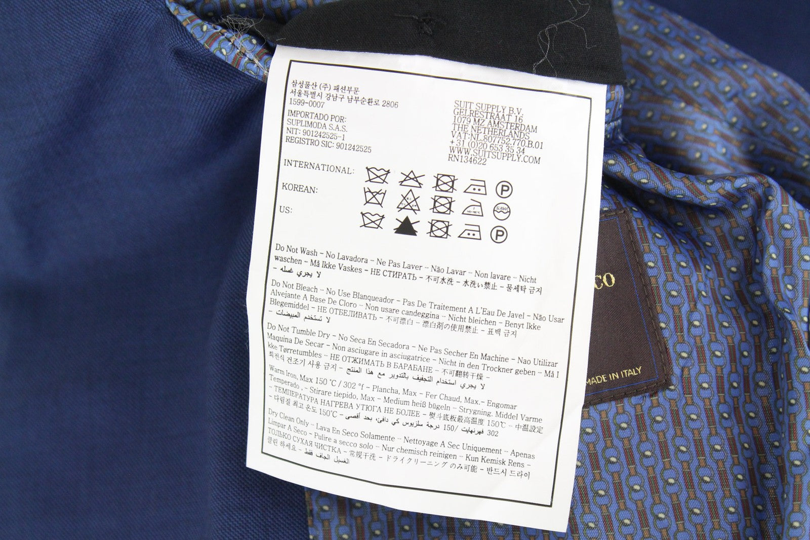 SUITSUPPLY La Spalla Men Suit UK36L Mid-Blue Slim Sharkskin 2-Piece Wool S110s