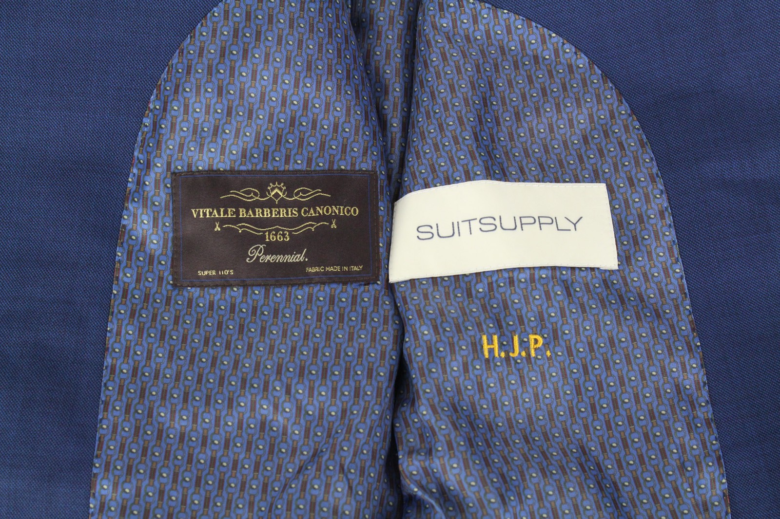 SUITSUPPLY La Spalla Men Suit UK36L Mid-Blue Slim Sharkskin 2-Piece Wool S110s