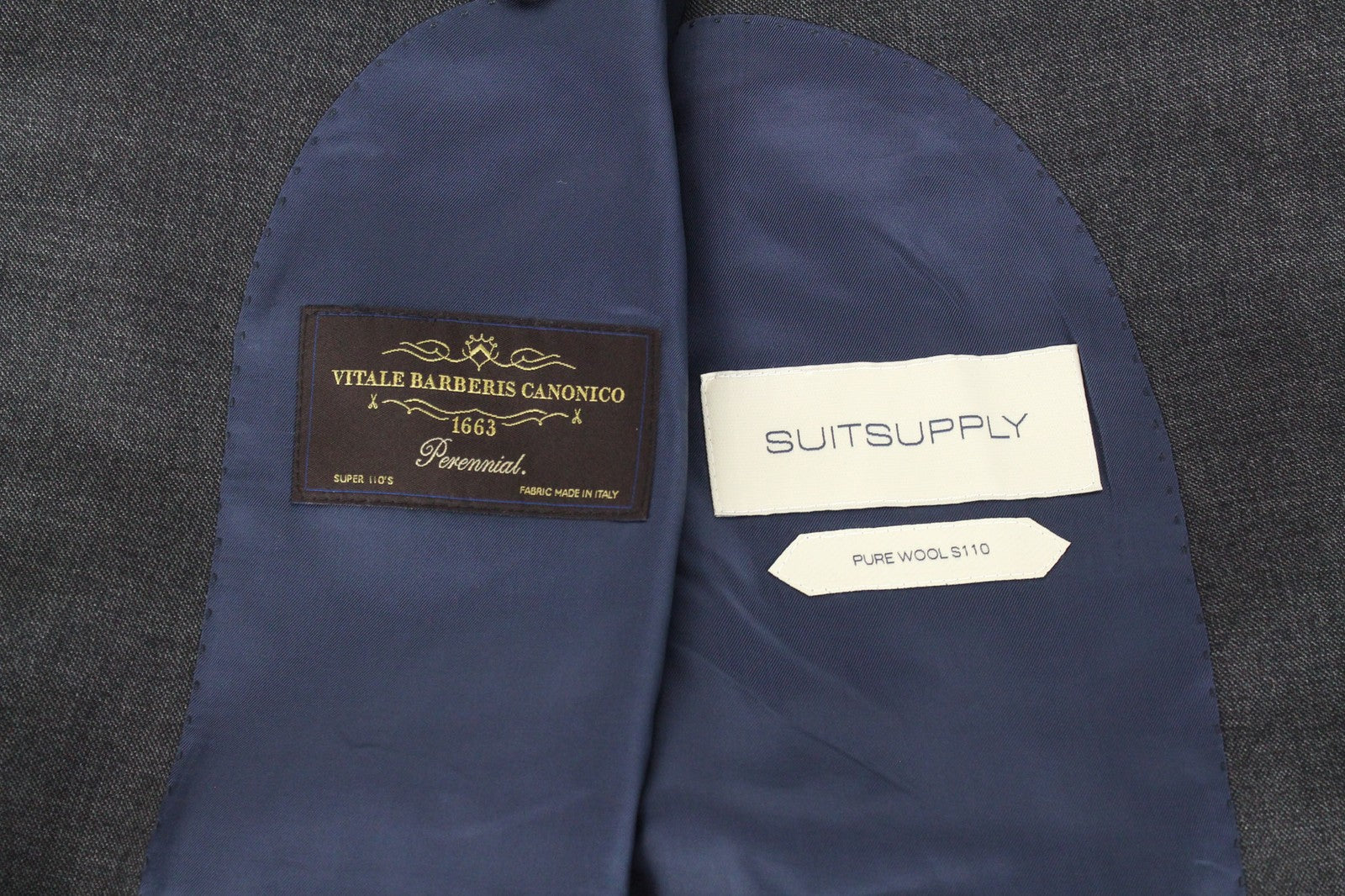 SUITSUPPLY Lazio Men Suit UK44S Grey Slim Sharkskin 2-Piece Pure Wool S110s