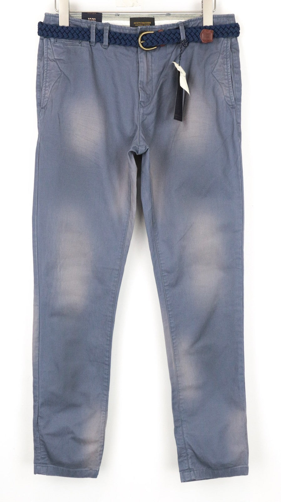 SCOTCH & SODA Warren Men Trousers W30/L32 Relaxed Slim Blue Pure Cotton Belted