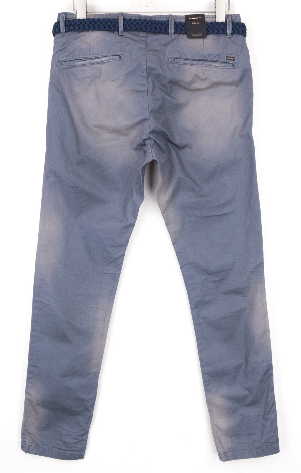 SCOTCH & SODA Warren Men Trousers W30/L32 Relaxed Slim Blue Pure Cotton Belted