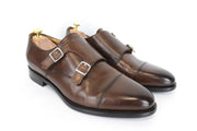SUITSUPPLY Men Casual Shoes EU43 Brown Leather Double Buckle Classic Formal