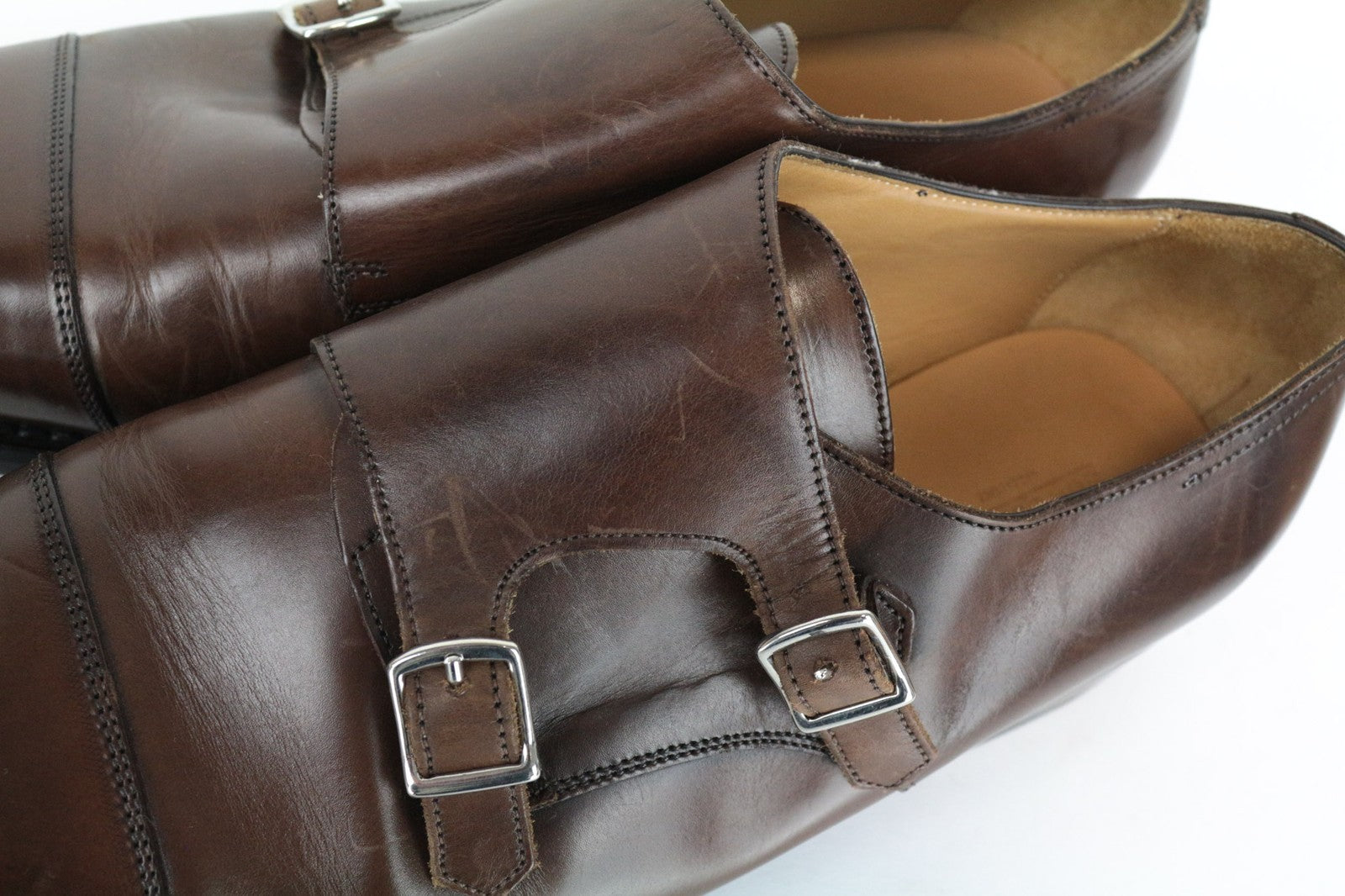 SUITSUPPLY Men Casual Shoes EU43 Brown Leather Double Buckle Classic Formal