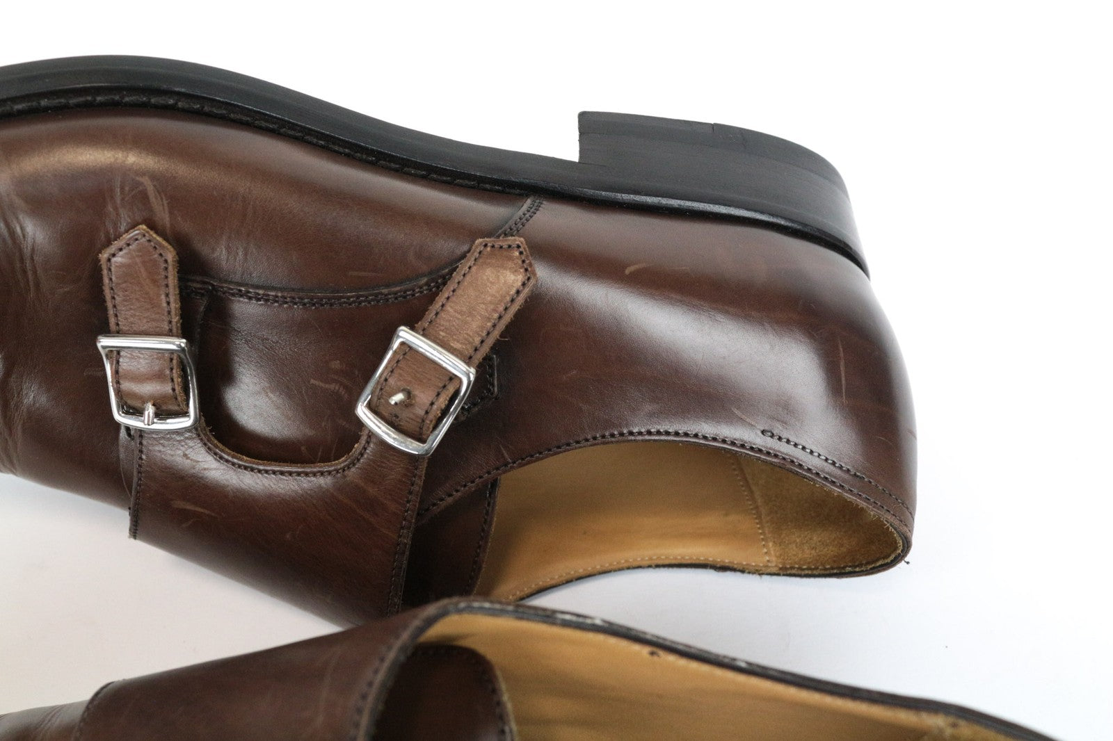 SUITSUPPLY Men Casual Shoes EU43 Brown Leather Double Buckle Classic Formal