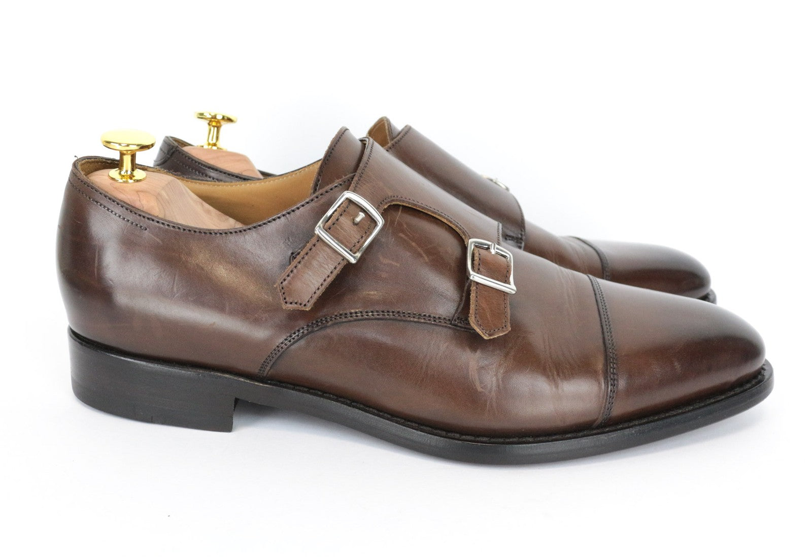 SUITSUPPLY Men Casual Shoes EU43 Brown Leather Double Buckle Classic Formal