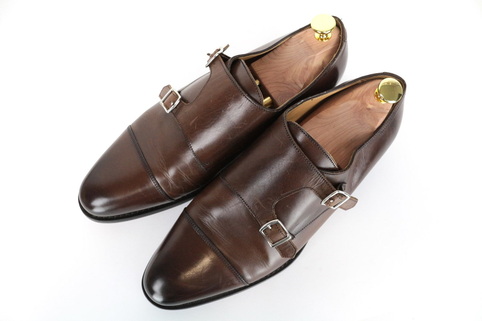 SUITSUPPLY Men Casual Shoes EU43 Brown Leather Double Buckle Classic Formal