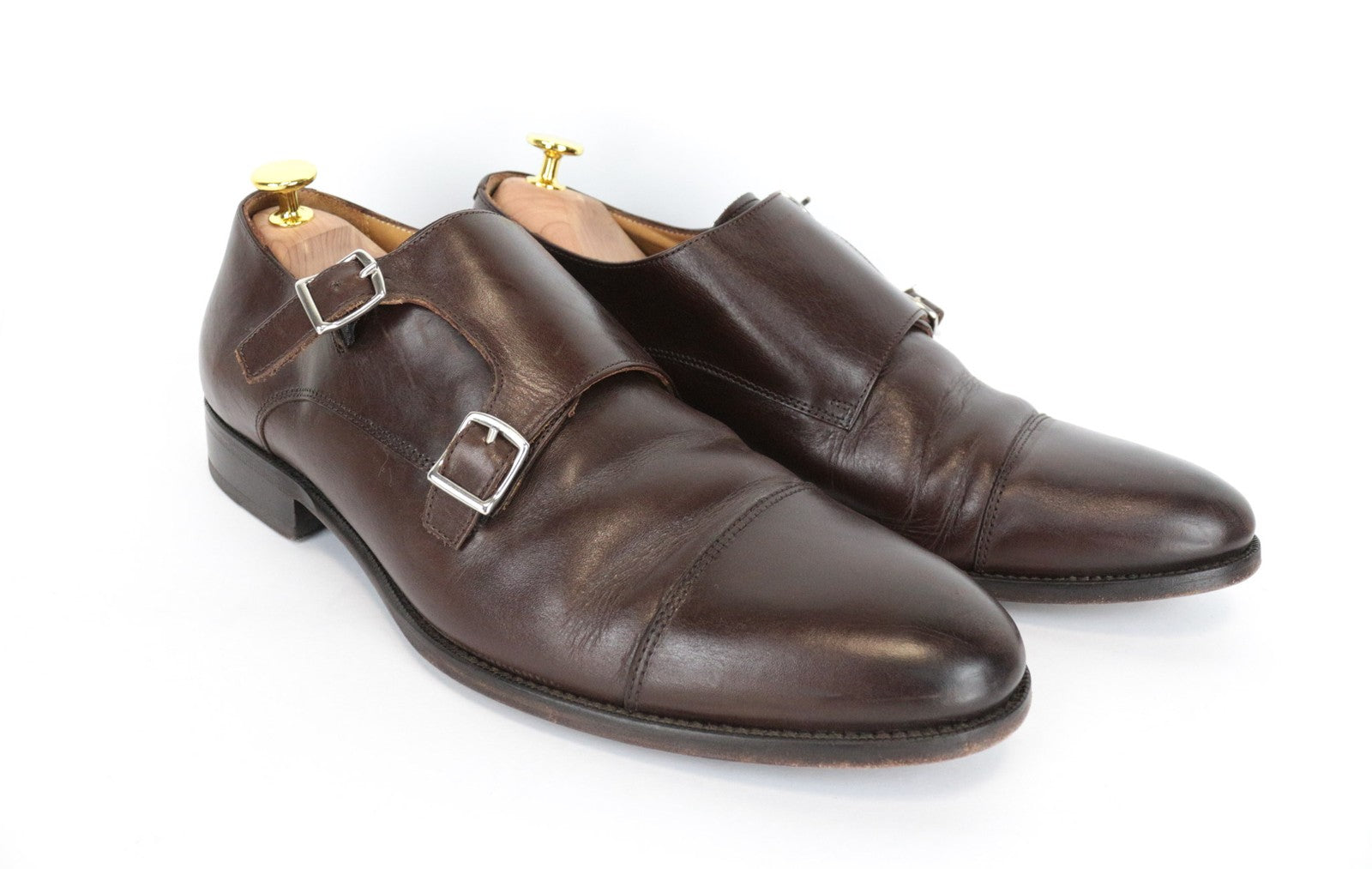 SUITSUPPLY Men Casual Shoes EU44 Brown Genuine Leather Double Buckle Formal UK10
