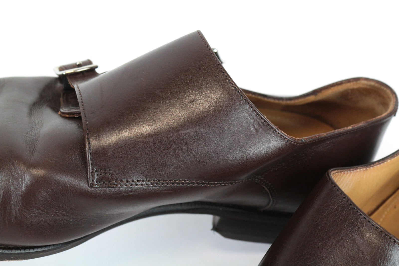 SUITSUPPLY Men Casual Shoes EU44 Brown Genuine Leather Double Buckle Formal UK10