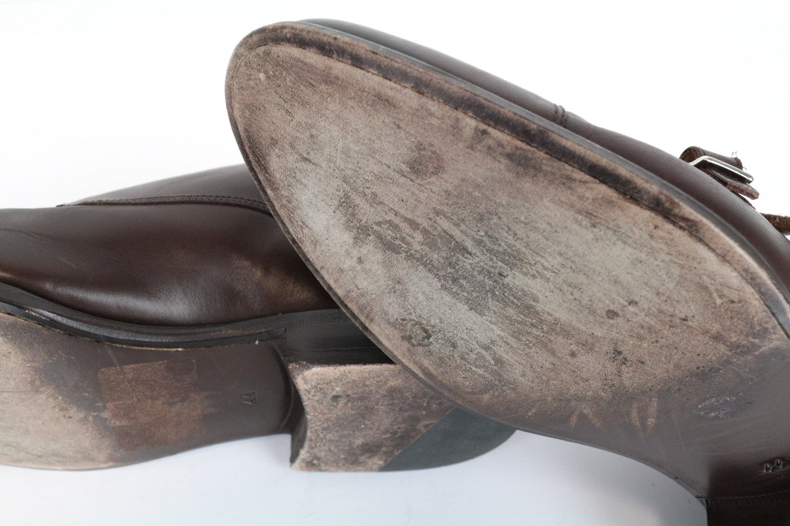 SUITSUPPLY Men Casual Shoes EU44 Brown Genuine Leather Double Buckle Formal UK10