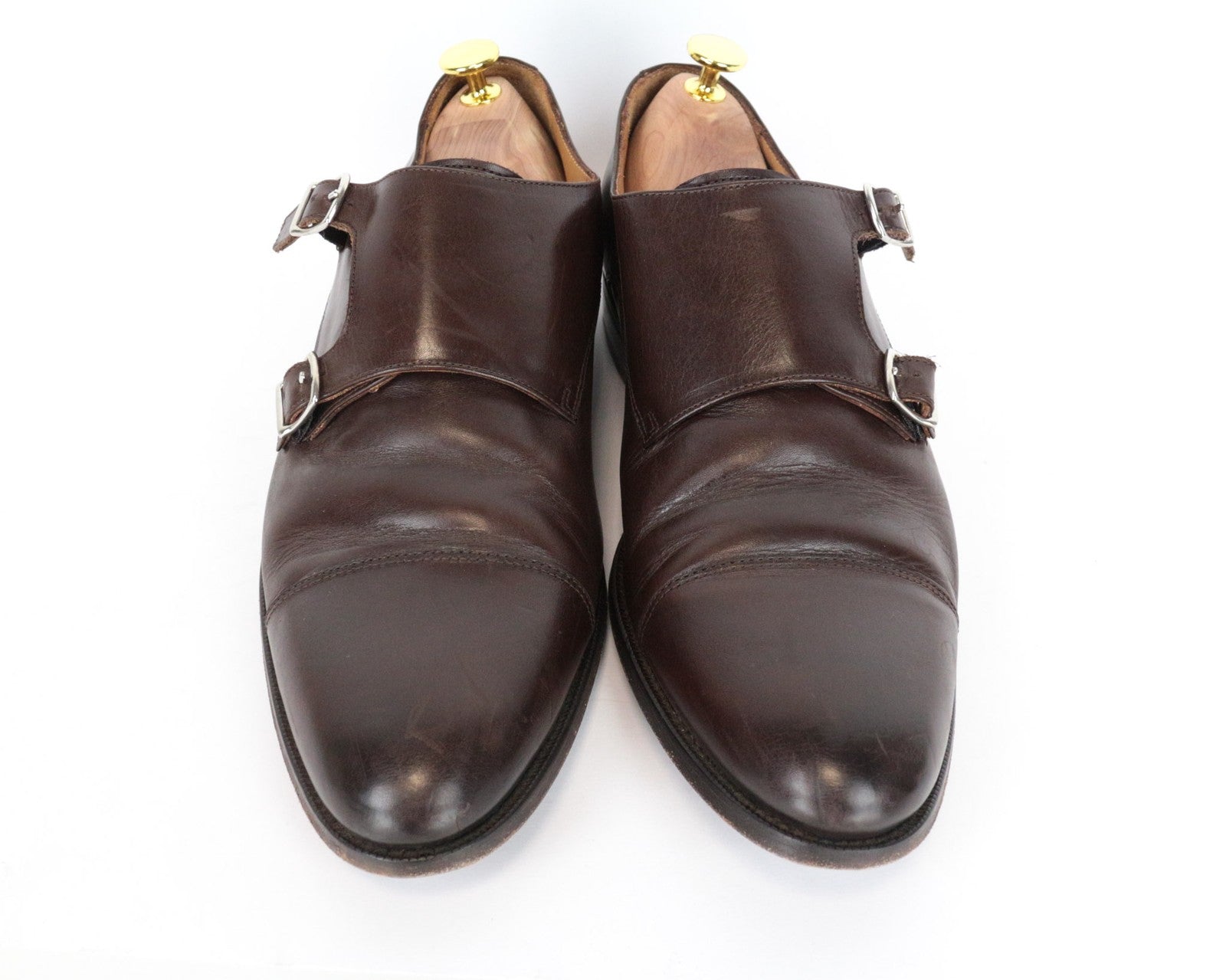 SUITSUPPLY Men Casual Shoes EU44 Brown Genuine Leather Double Buckle Formal UK10