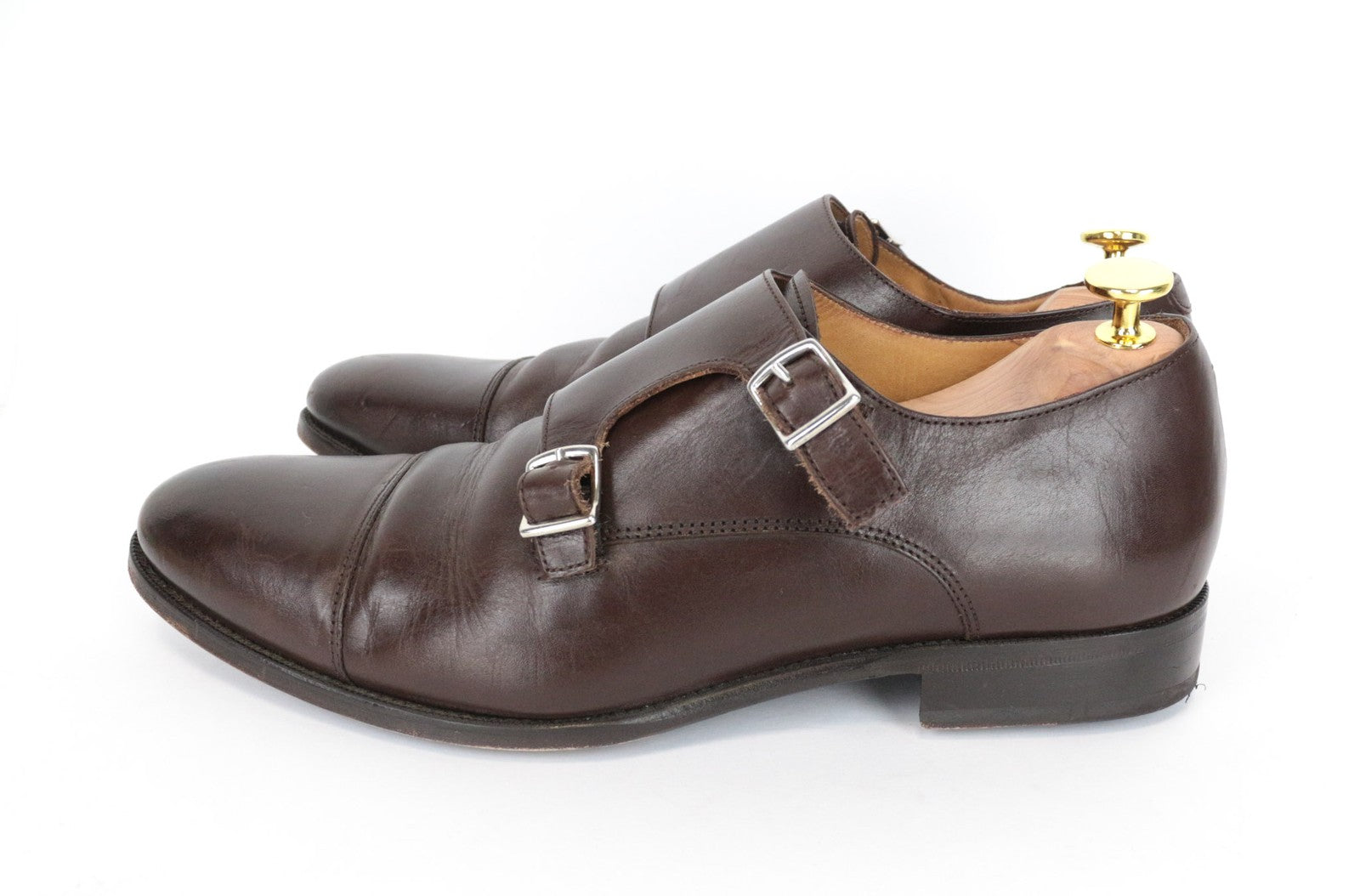 SUITSUPPLY Men Casual Shoes EU44 Brown Genuine Leather Double Buckle Formal UK10
