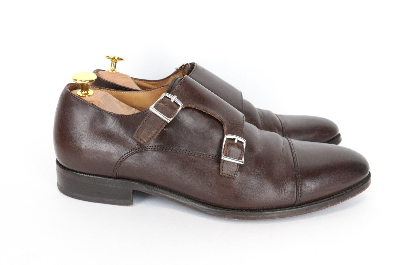 SUITSUPPLY Men Casual Shoes EU44 Brown Genuine Leather Double Buckle Formal UK10