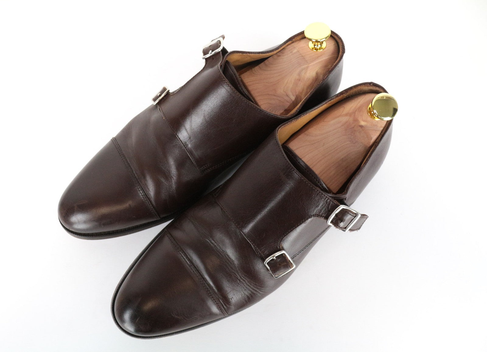 SUITSUPPLY Men Casual Shoes EU44 Brown Genuine Leather Double Buckle Formal UK10