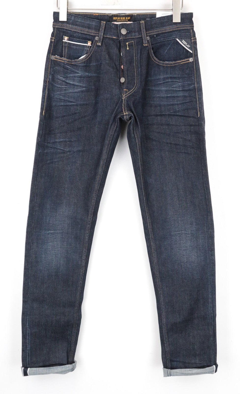 REPLAY Grover Men Jeans W30/L34 Selvedge Washed Blue Straight Cotton Stretch