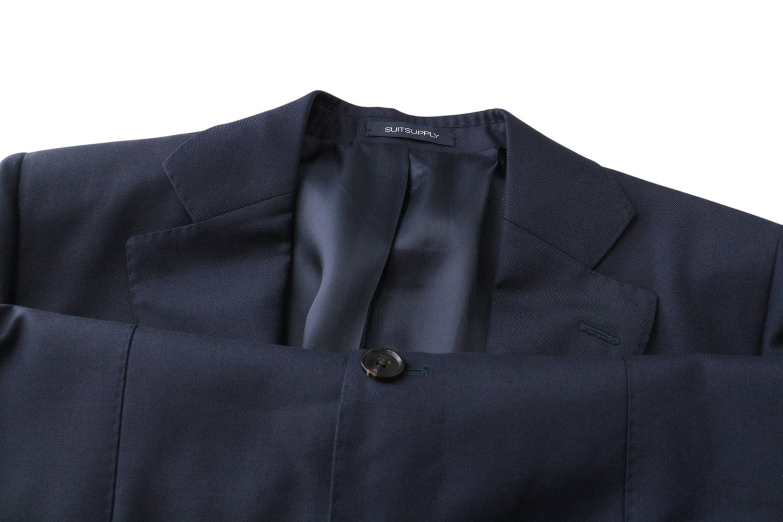 SUITSUPPLY La Spalla Men Suit UK38R Blue Slim 2-Piece Pure Wool S110 Formal