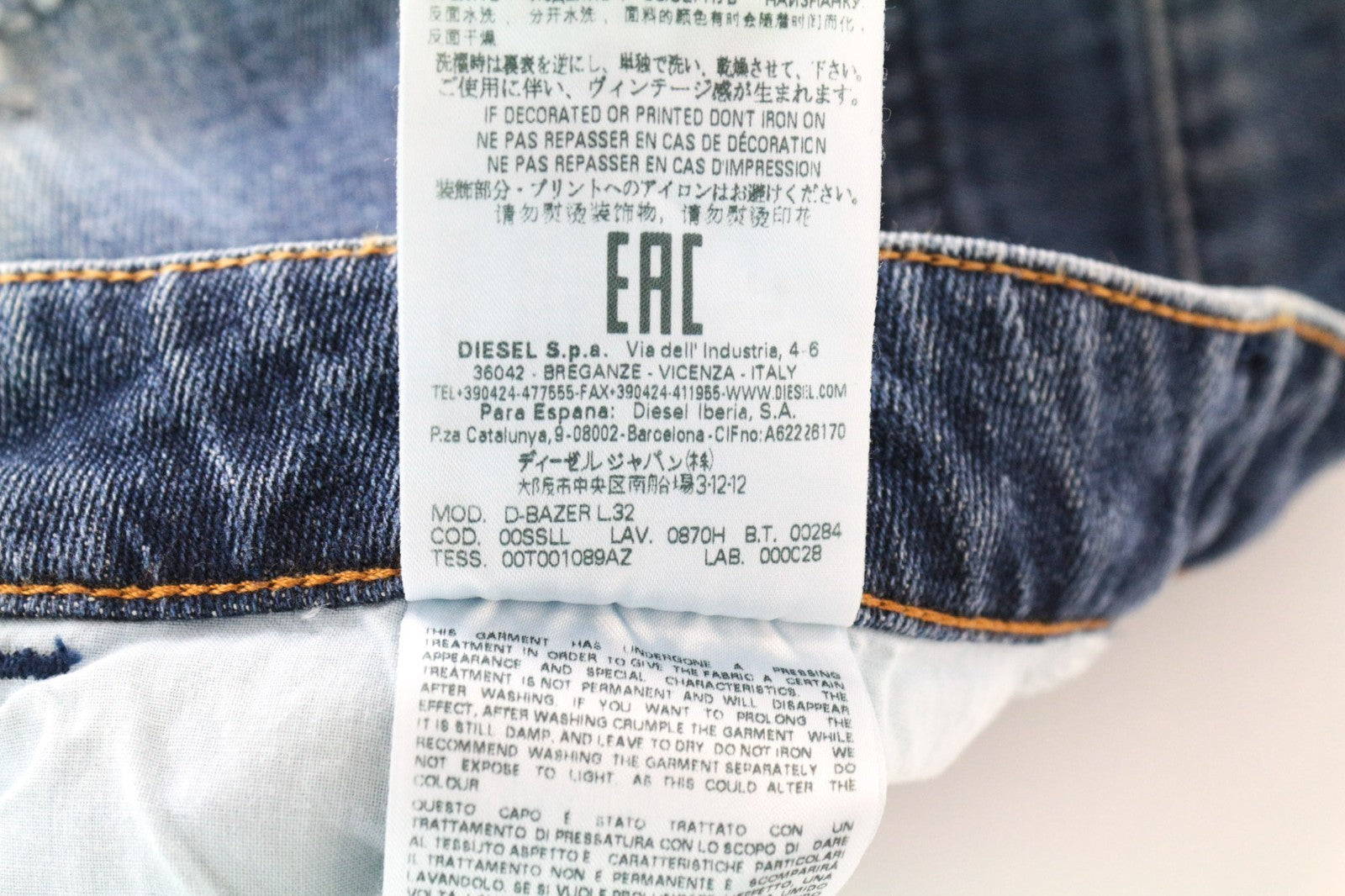 DIESEL D-Bazer 0870H Men Jeans W28/L32 Tapered Fit Cotton Stretch Washed Blue