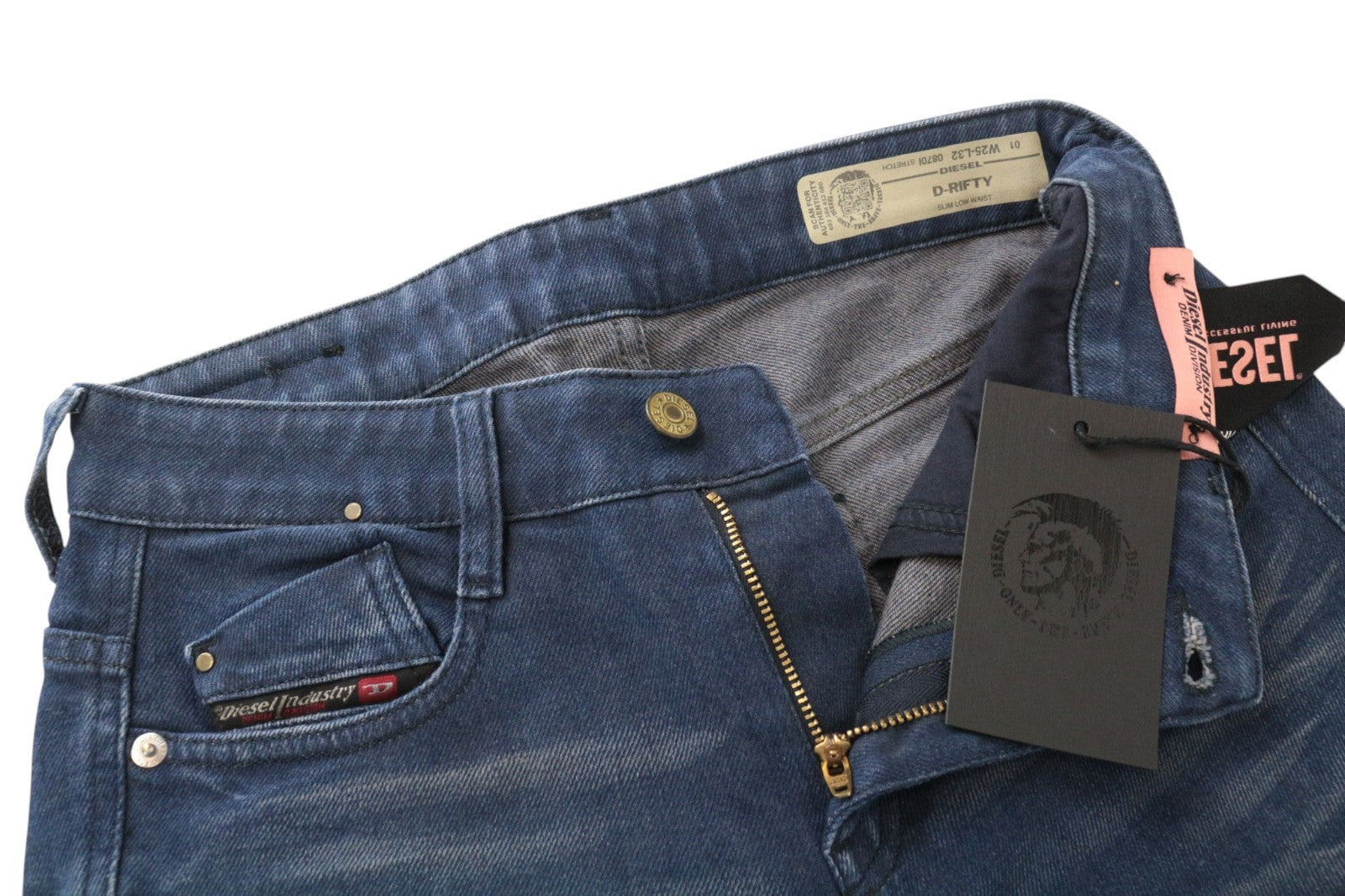 DIESEL D-Rifty 0870I Women Jeans W25/L32 Slim Blue Cotton Stretch Stained Effect