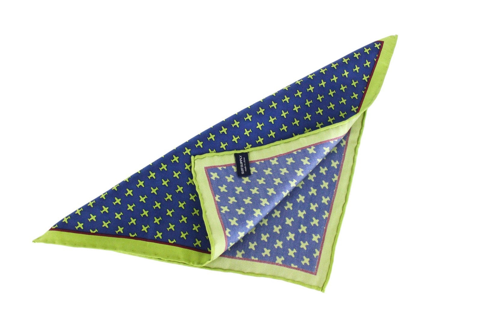 SUITSUPPLY Men Handkerchief 33 x 33 cm Blue Pure Silk Green Plane Patterned