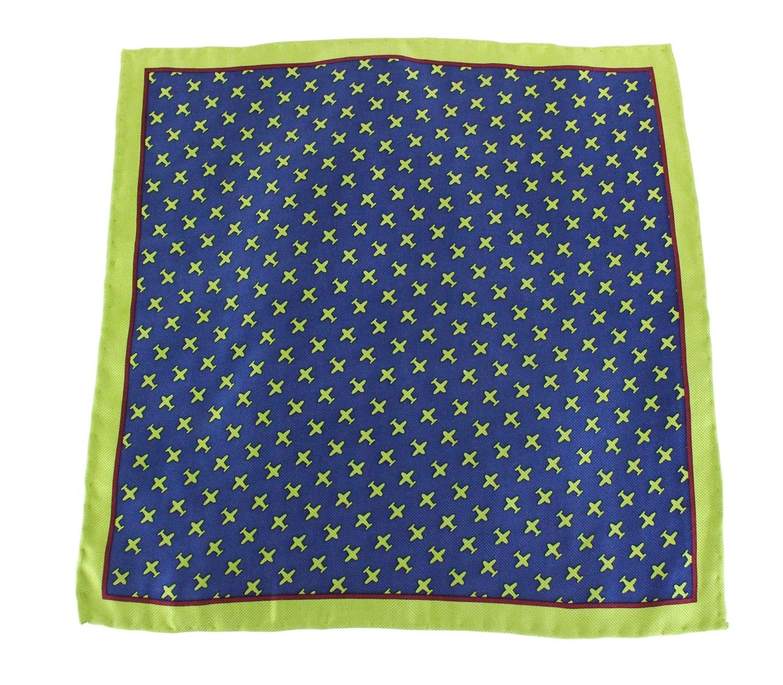 SUITSUPPLY Men Handkerchief 33 x 33 cm Blue Pure Silk Green Plane Patterned