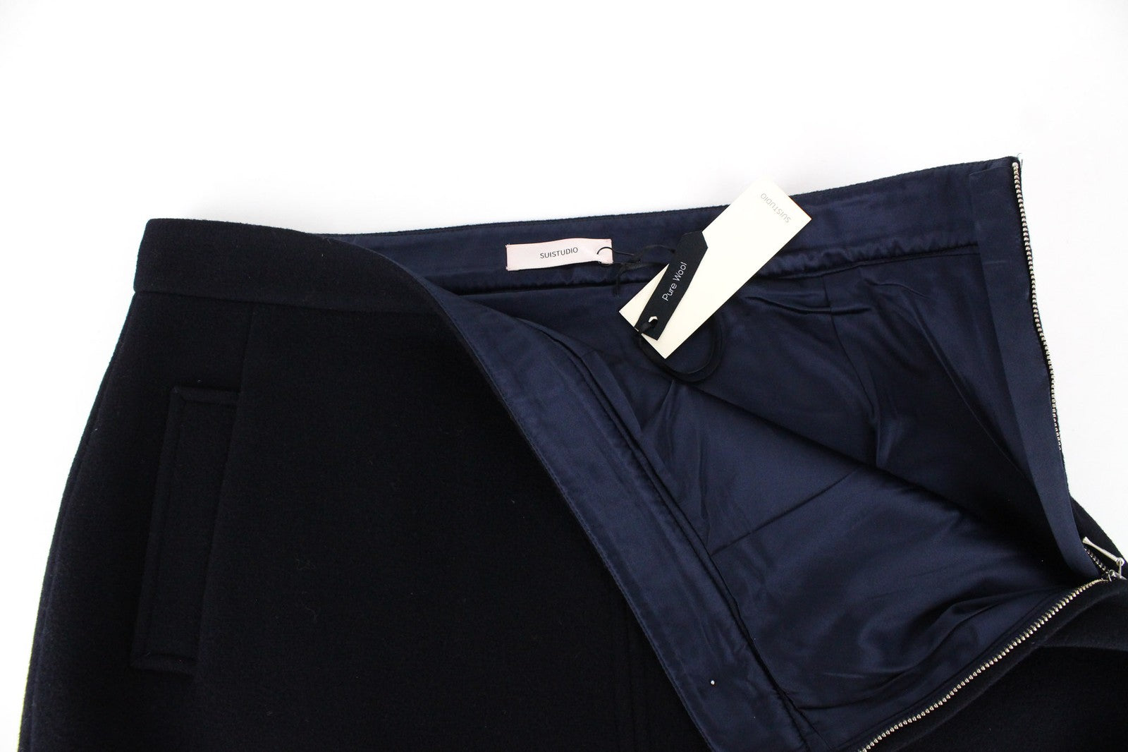 SUISTUDIO Aspen Women Skirt UK18 W39 Navy Blue Pure Wool Formal Classic Short