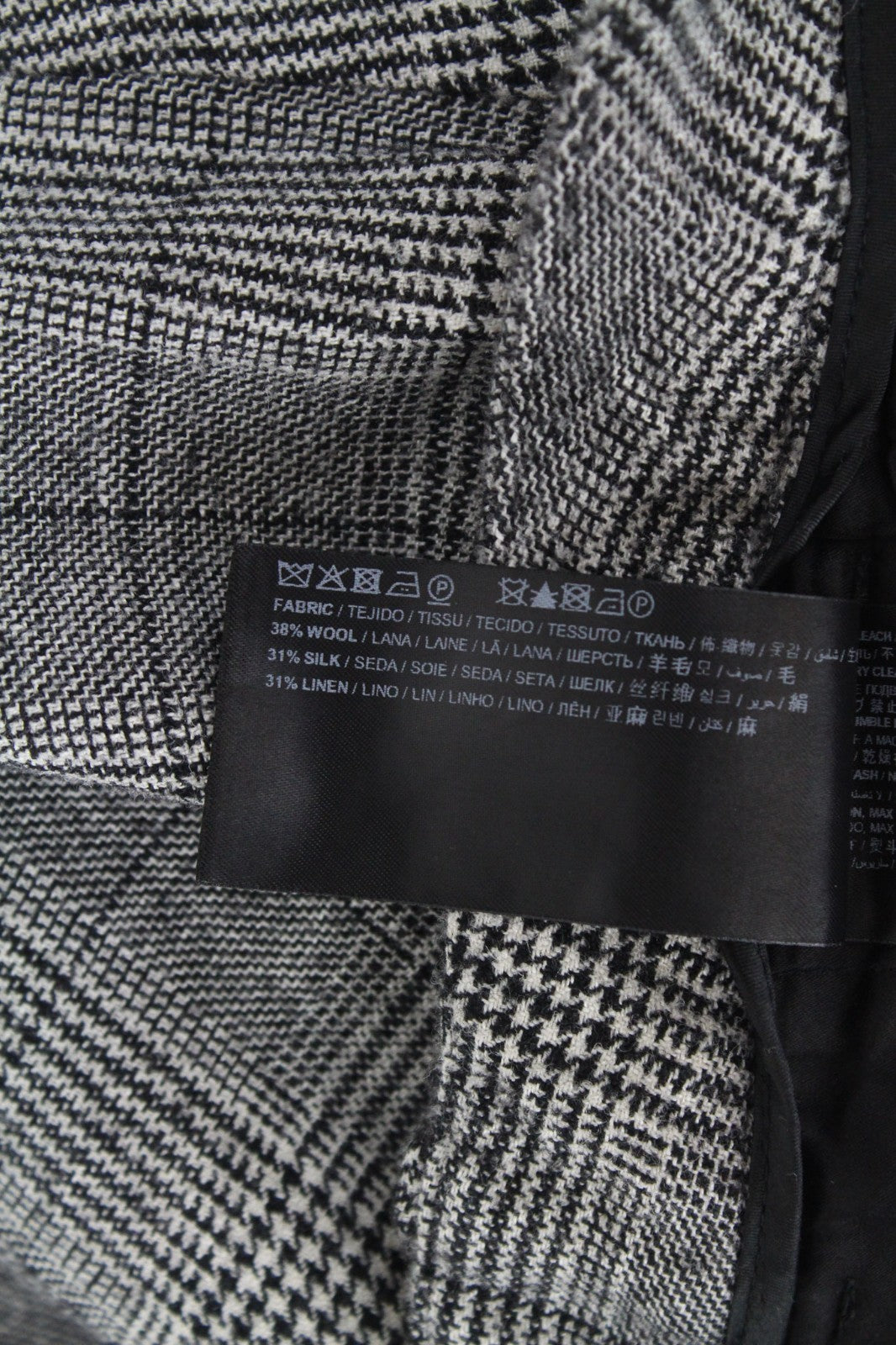SUISTUDIO Grey Women Trousers UK10S W31 Grey Wool Silk Linen Pleated Checked