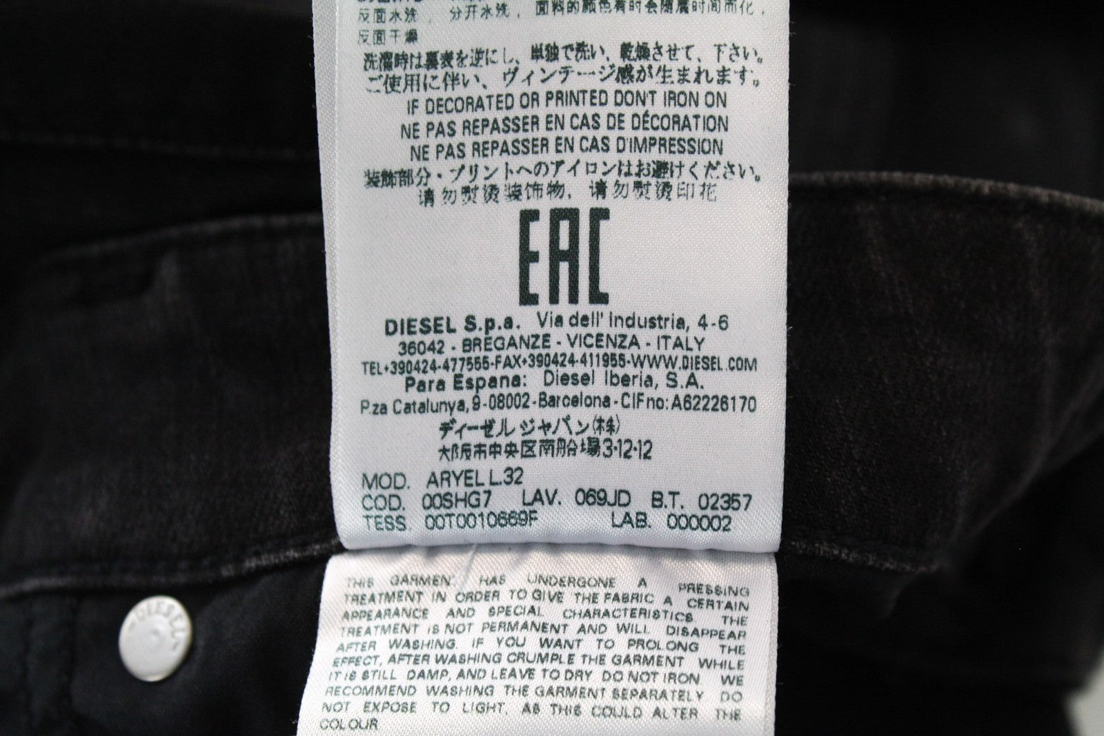 DIESEL Aryel 069JD Women Jeans W23/L32 Girls Straight Cropped Stretch Black