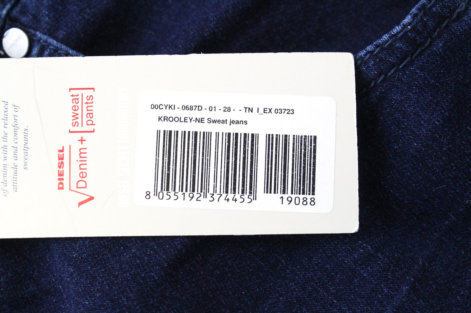 DIESEL Krooley-NE 0687D Men Jeans W28 Sweat Jogg Slim Carrot Blue Cotton Stretch