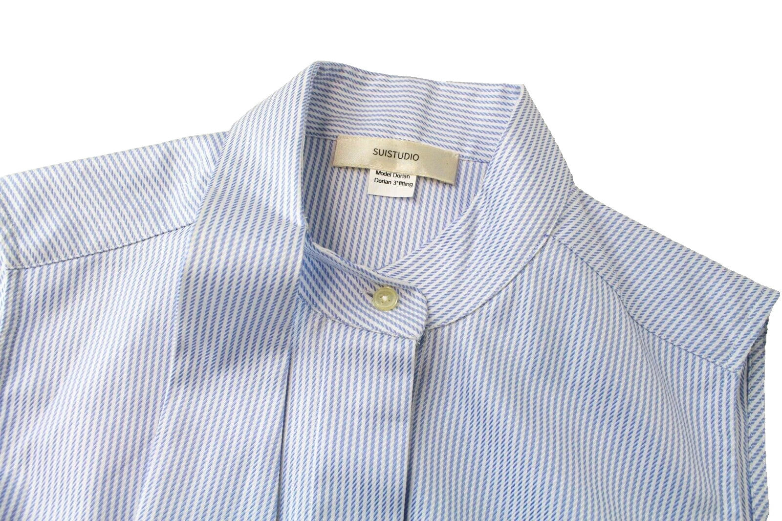 SUISTUDIO Dorian Women Shirt EU34R XS Blue Pure Cotton Sleeveless Striped Formal