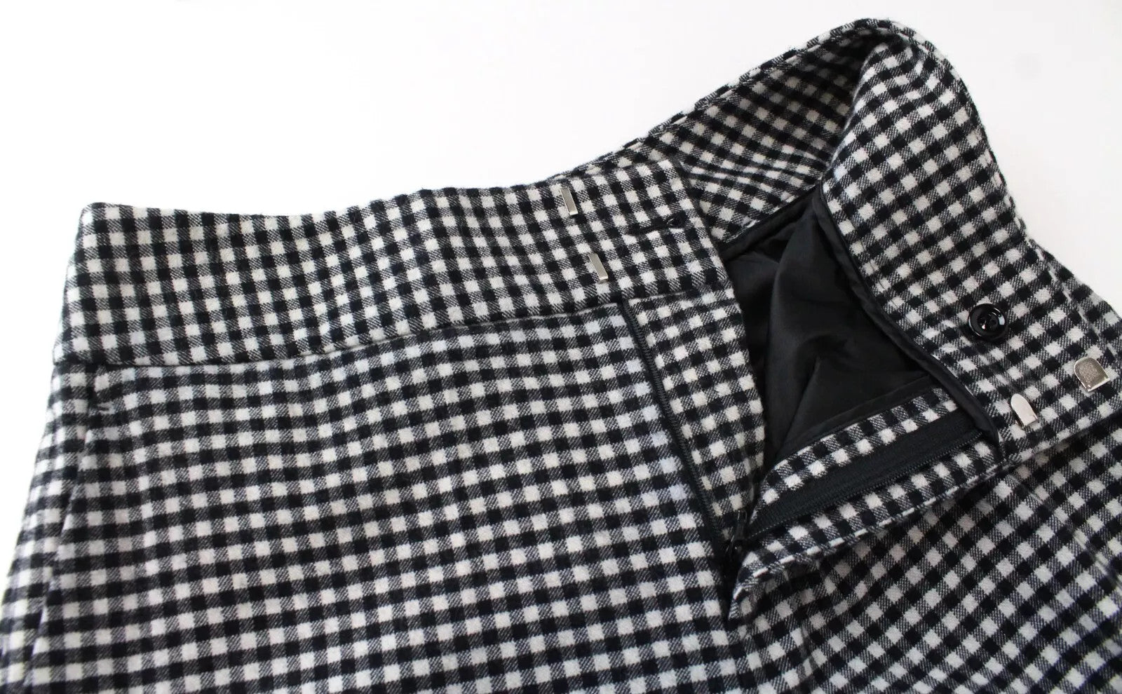 SUISTUDIO Lane Women Trousers UK12S W30 Black White Checked Wool Cotton Stretch
