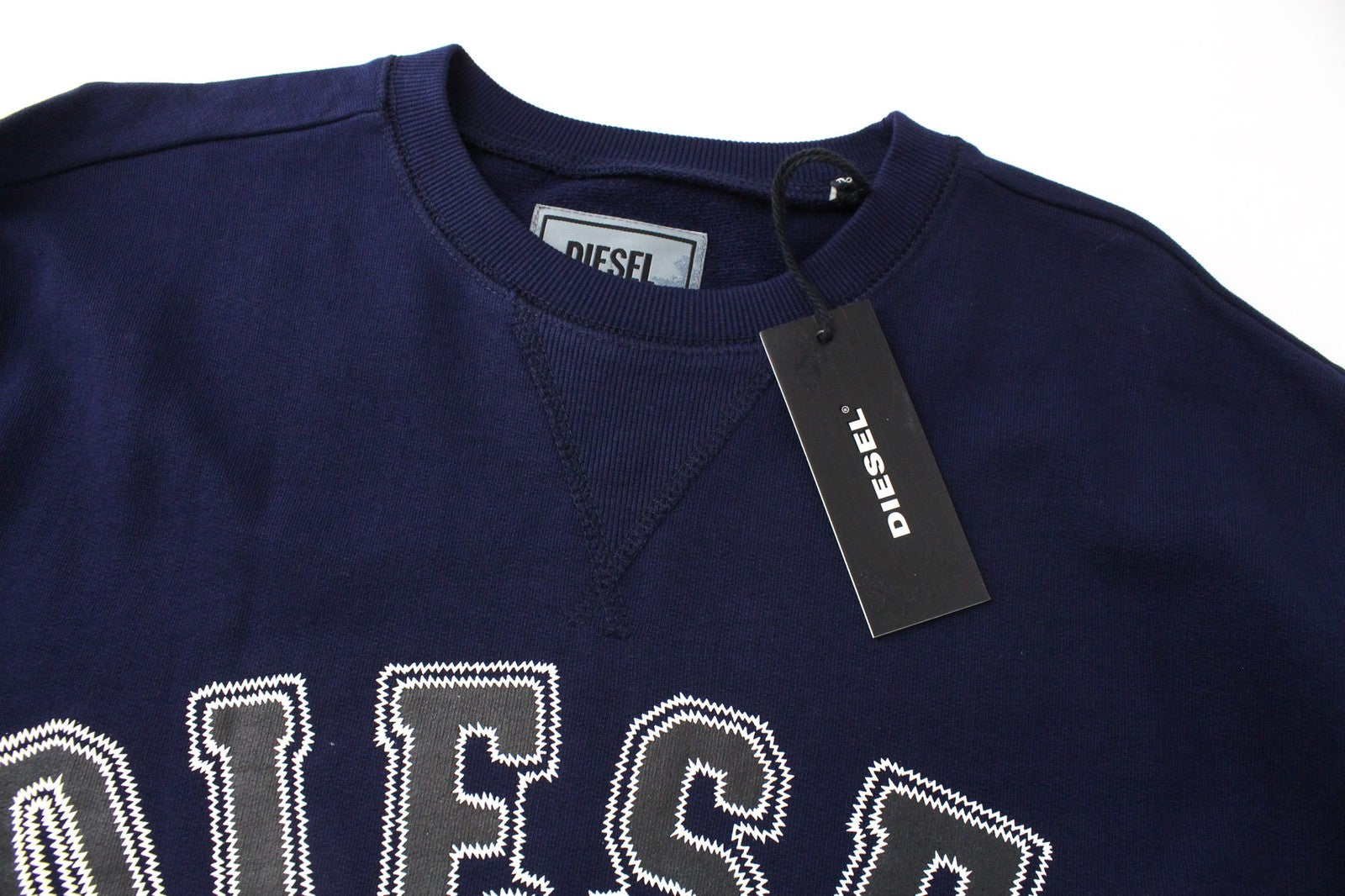 DIESEL S-Joe Men Sweatshirt M Dark Blue Logo Long Sleeved Pull On Pure Cotton