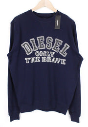 DIESEL S-Joe Men Sweatshirt L Blue Logo Long Sleeved Pull On Pure Cotton