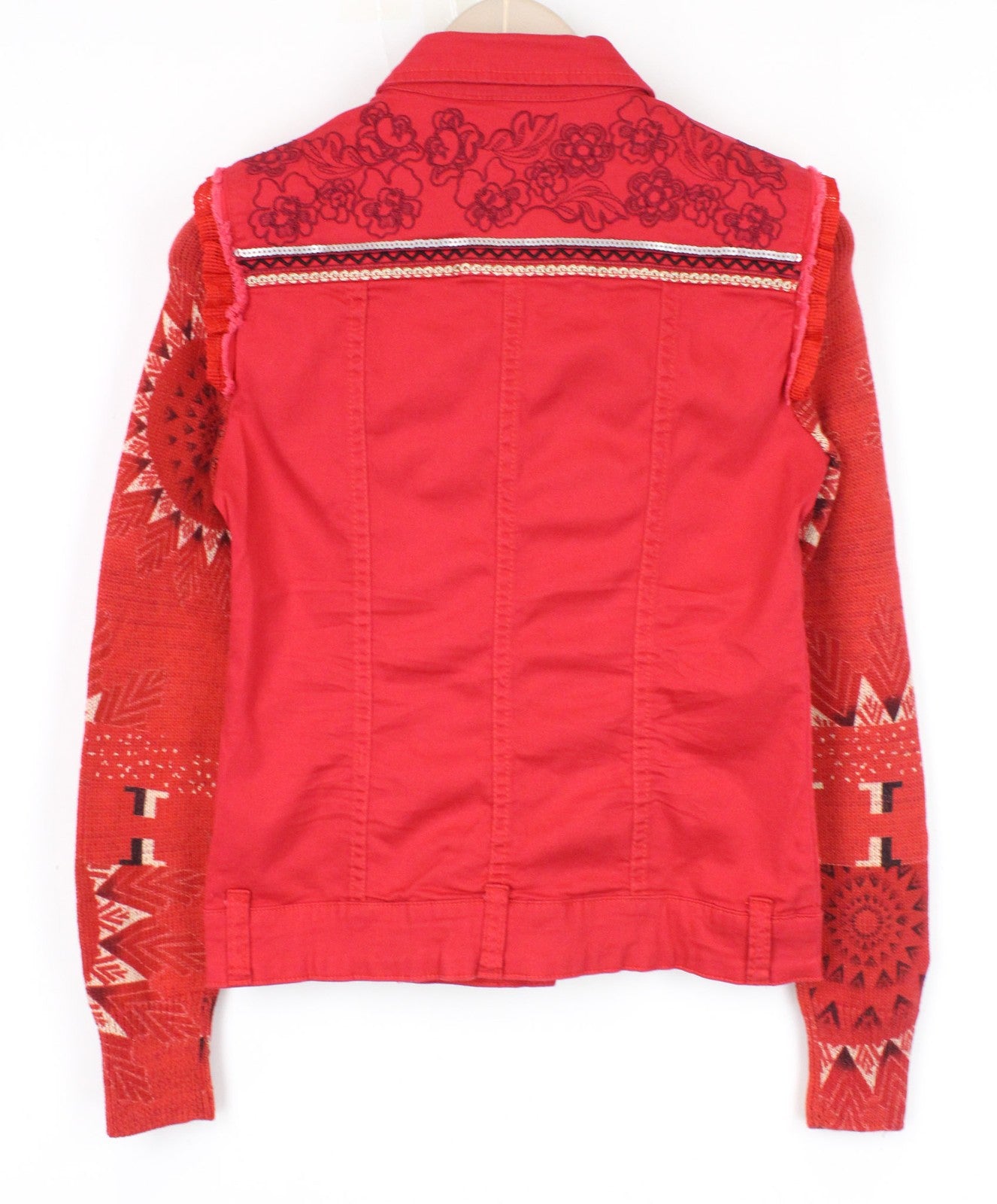 DESIGUAL Kyle Women Jacket UK6 XS Red Cotton Blend Knitted Sleeves