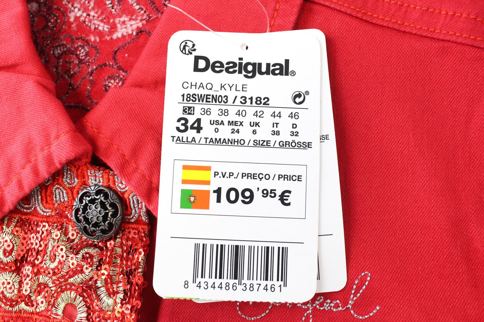 DESIGUAL Kyle Women Jacket UK6 XS Red Cotton Blend Knitted Sleeves