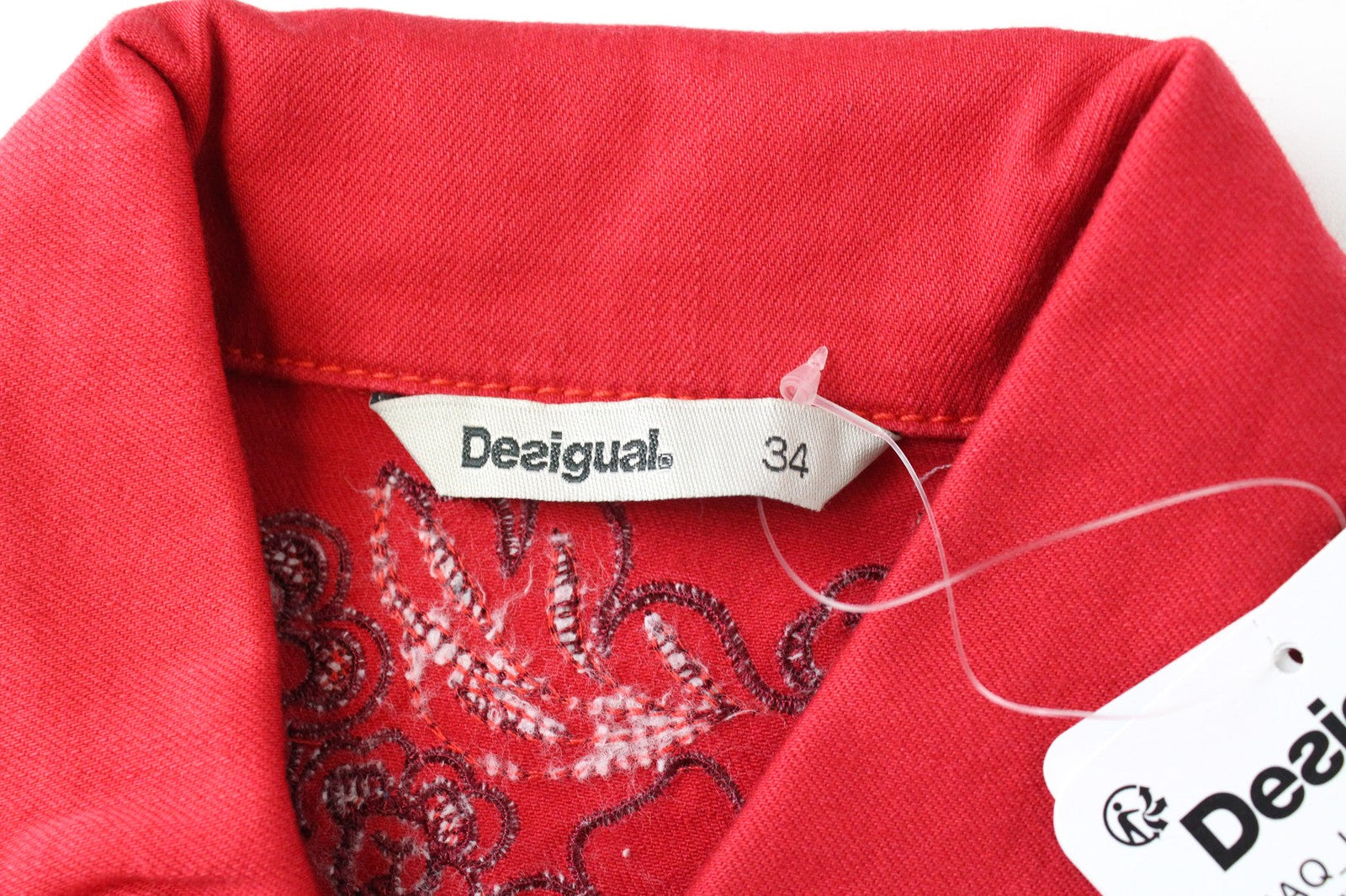 DESIGUAL Kyle Women Jacket UK6 XS Red Cotton Blend Knitted Sleeves