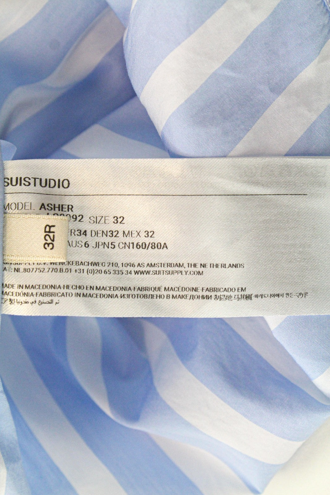 SUISTUDIO Asher Women Top UK6R 2XS Blue Striped Melange Striped Bowtie Cotton