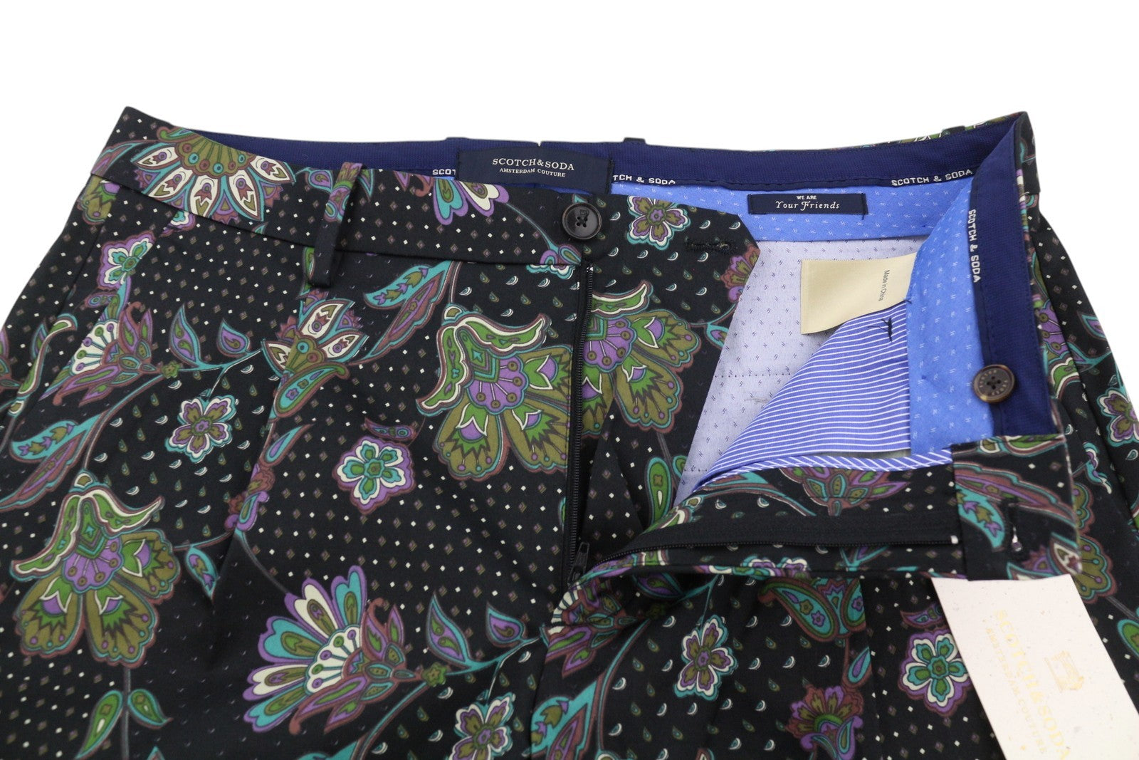 SCOTCH & SODA Men Shorts W34 Black Patterned Zip Fly Chino