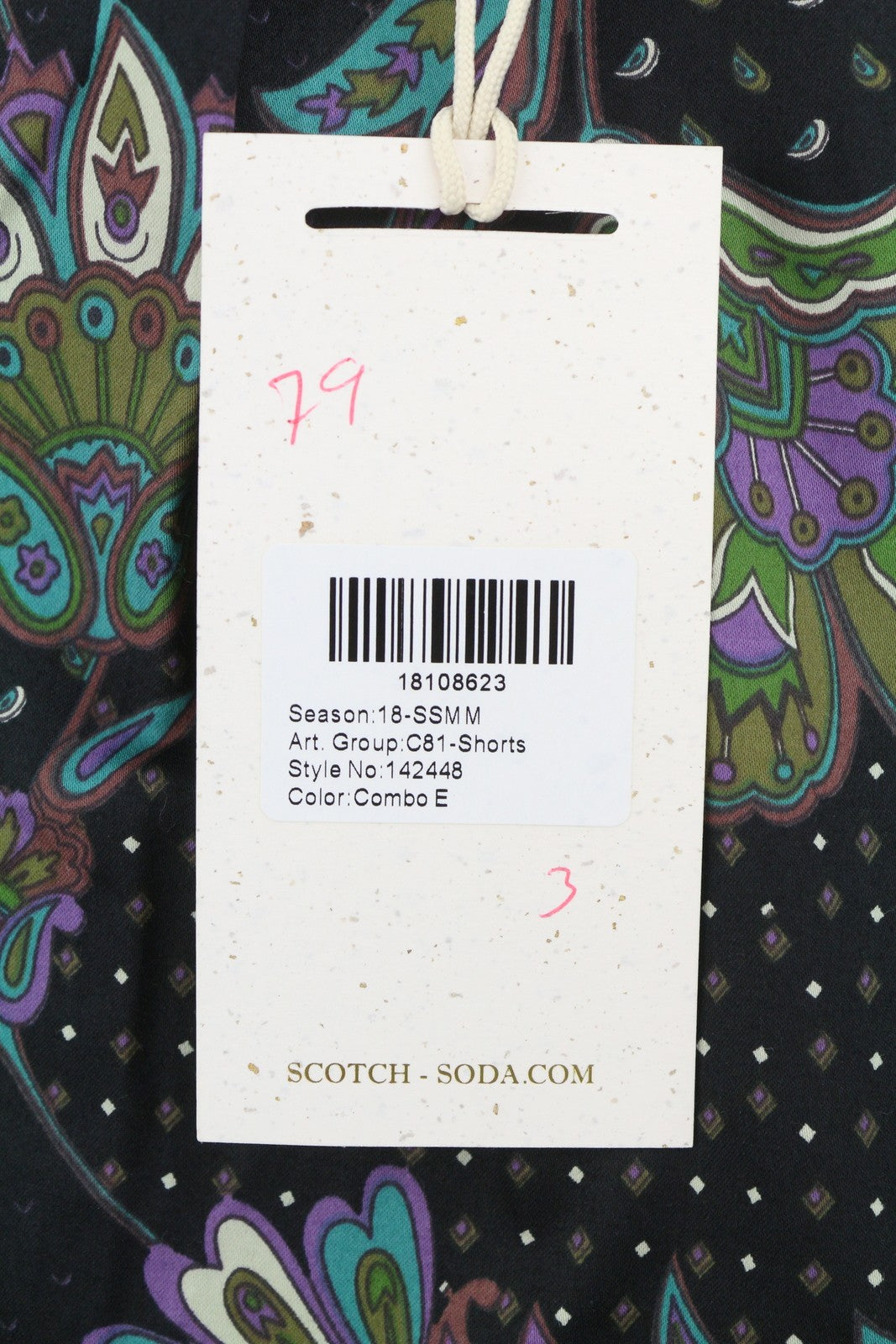 SCOTCH & SODA Men Shorts W34 Black Patterned Zip Fly Chino